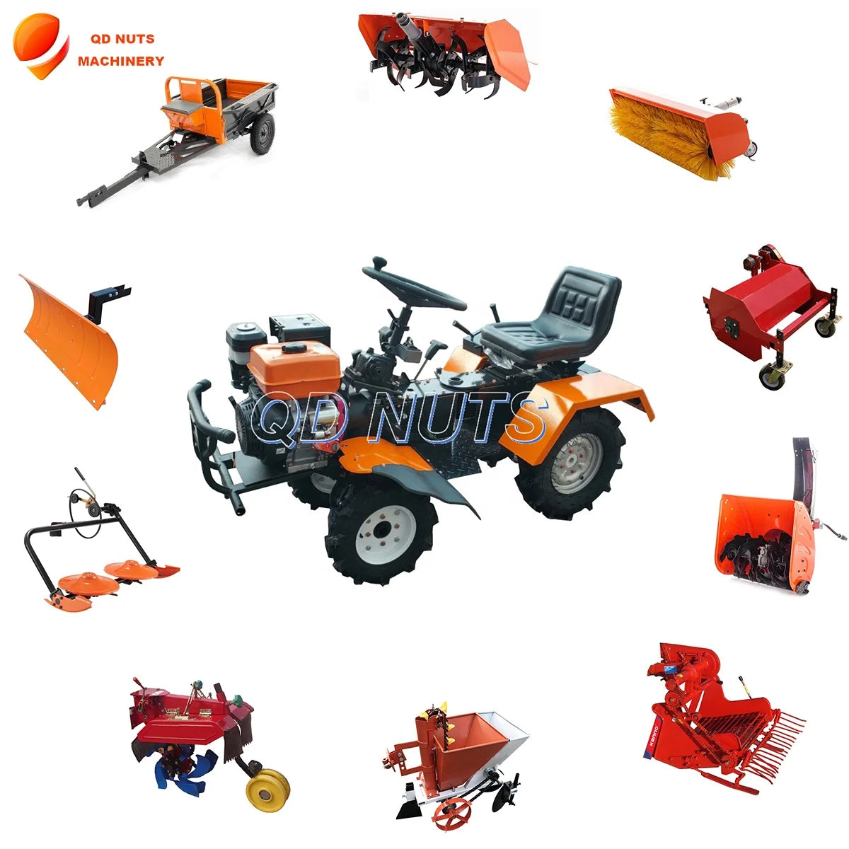 Mini Tracteur 4x4 Polyvalent 16HP avec Accessoires pour Jardin et Petite Ferme